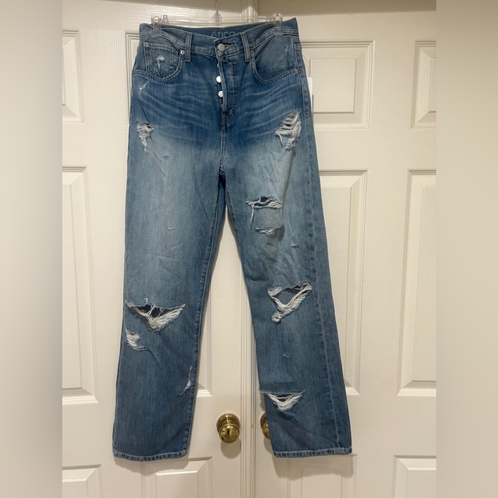 Etica Women Vintage Light Wash Loose Fit Distressed Denim Jeans Pants Size 25